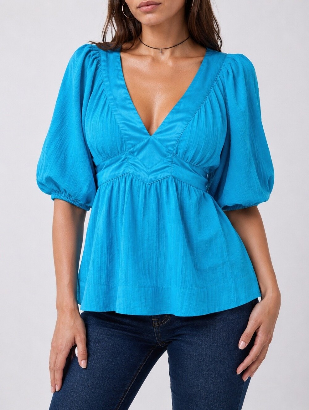 Vintage Bebe Y2K McBling Azure Puff Sleeve Empire Waist Top M